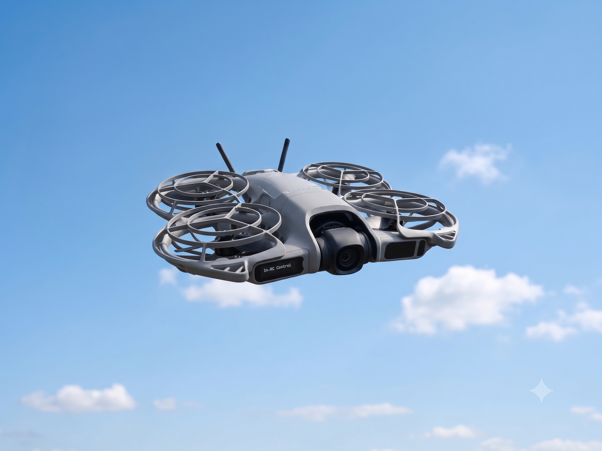 DJI Neo 2 drone in flight against a clear sky